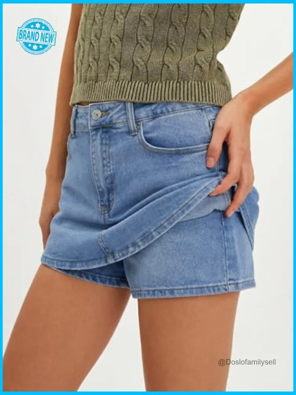 Stretchy Denim Skort Mini Y2K Jean Skirt with Shorts Dressy Casual